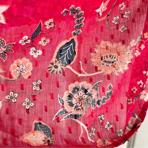 Rachel Zoe Pink Navy Blue Floral Lined Blouse Gathered Puff 3/4 Sleeves Size M - Picture 5 of 14